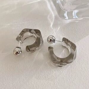 Smokey Lucite Front Back Hoop Earrings Silver Ball Reversible JA08